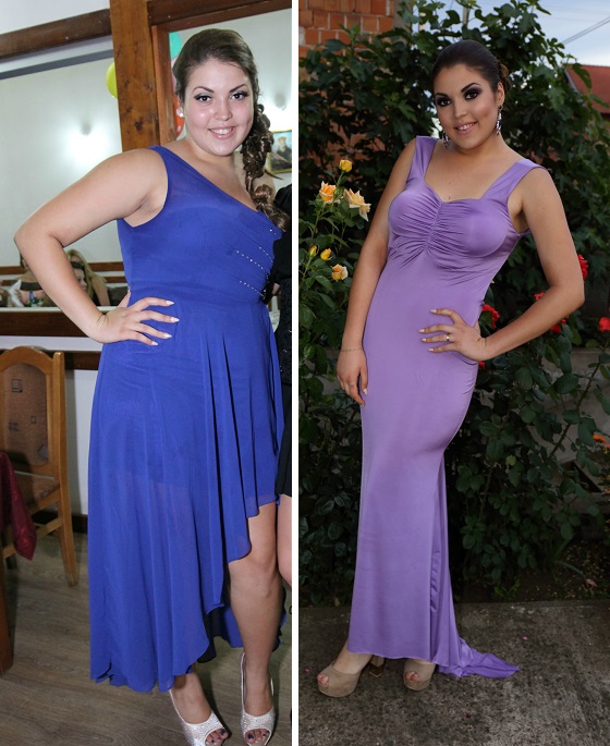 Jelena u svečanoj haljini, nekad (levo) i sad (desno)